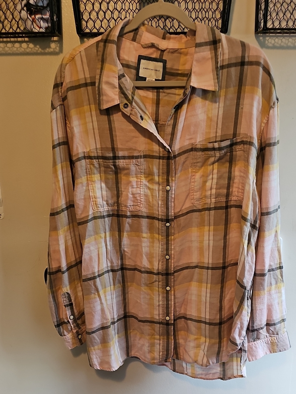 Anthropologie Pink Plaid Button-Front Shirt